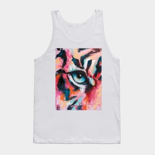 Black Water Tiger. Animal painting big eyes close up canvas art. Beautiful wild tiger head portrait painting. Tank Top